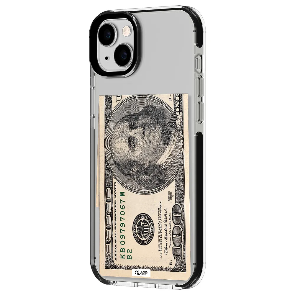 a close-up of a money bill Apple iPhone 14 plus impact black border Case