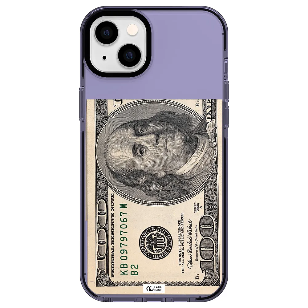 a close-up of a money bill Apple iPhone 14 plus impact Lilac Case