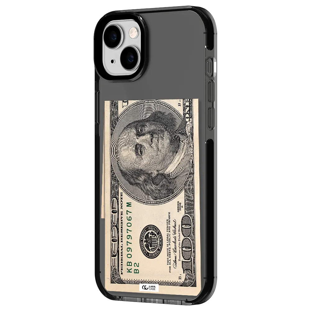 a close-up of a money bill Apple iPhone 14 plus impact Smoke Black Case