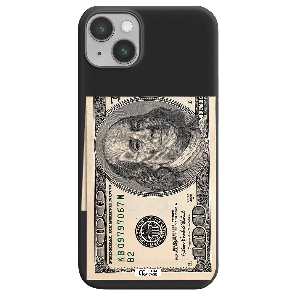 a close-up of a money bill Apple iPhone 14 plus Silicone black Case