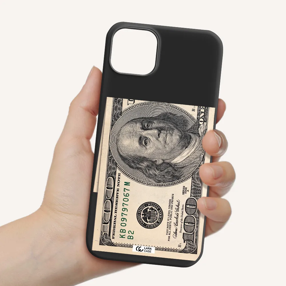 a close-up of a money bill Apple iPhone 14 plus Silicone black Case