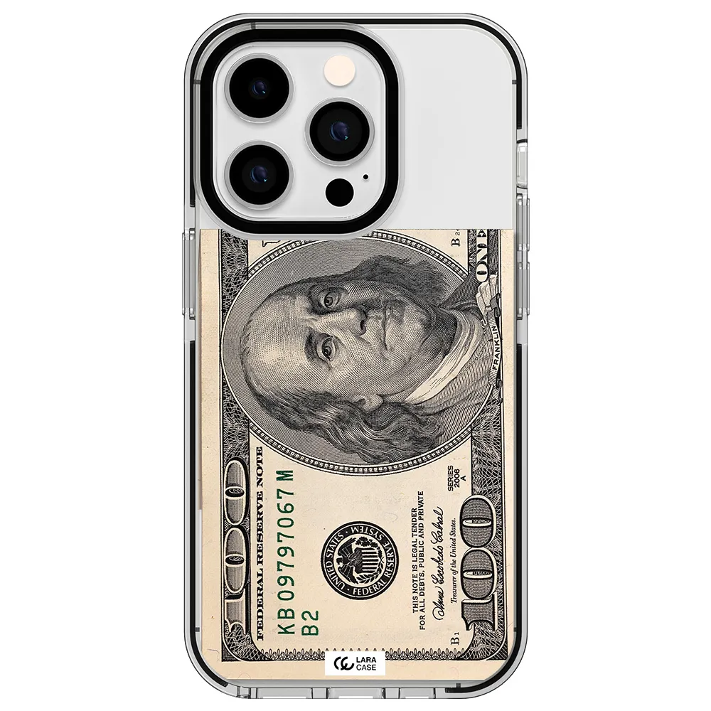 a close-up of a money bill Apple iPhone 14 pro impact black border Case