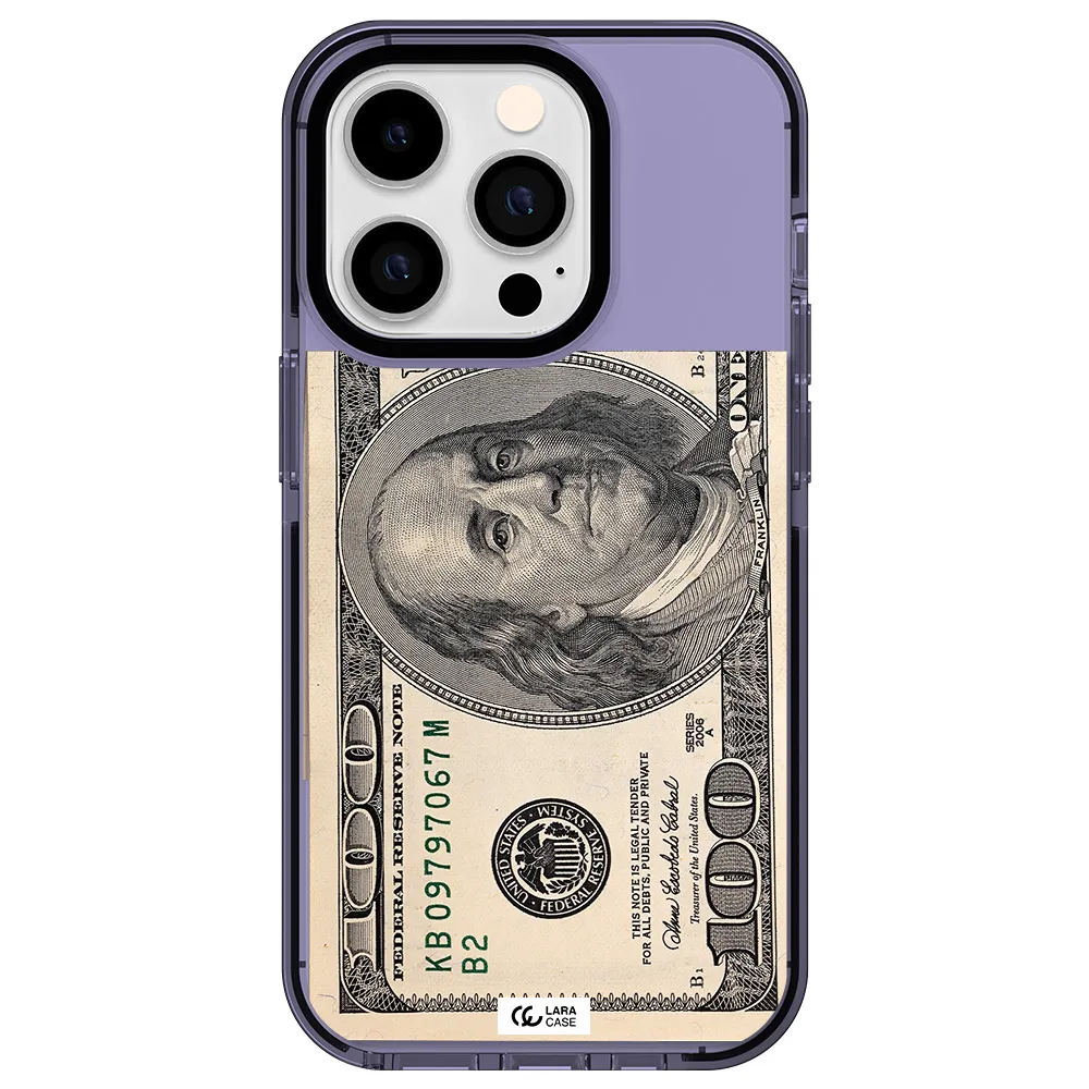 a close-up of a money bill Apple iPhone 14 pro impact Lilac Case