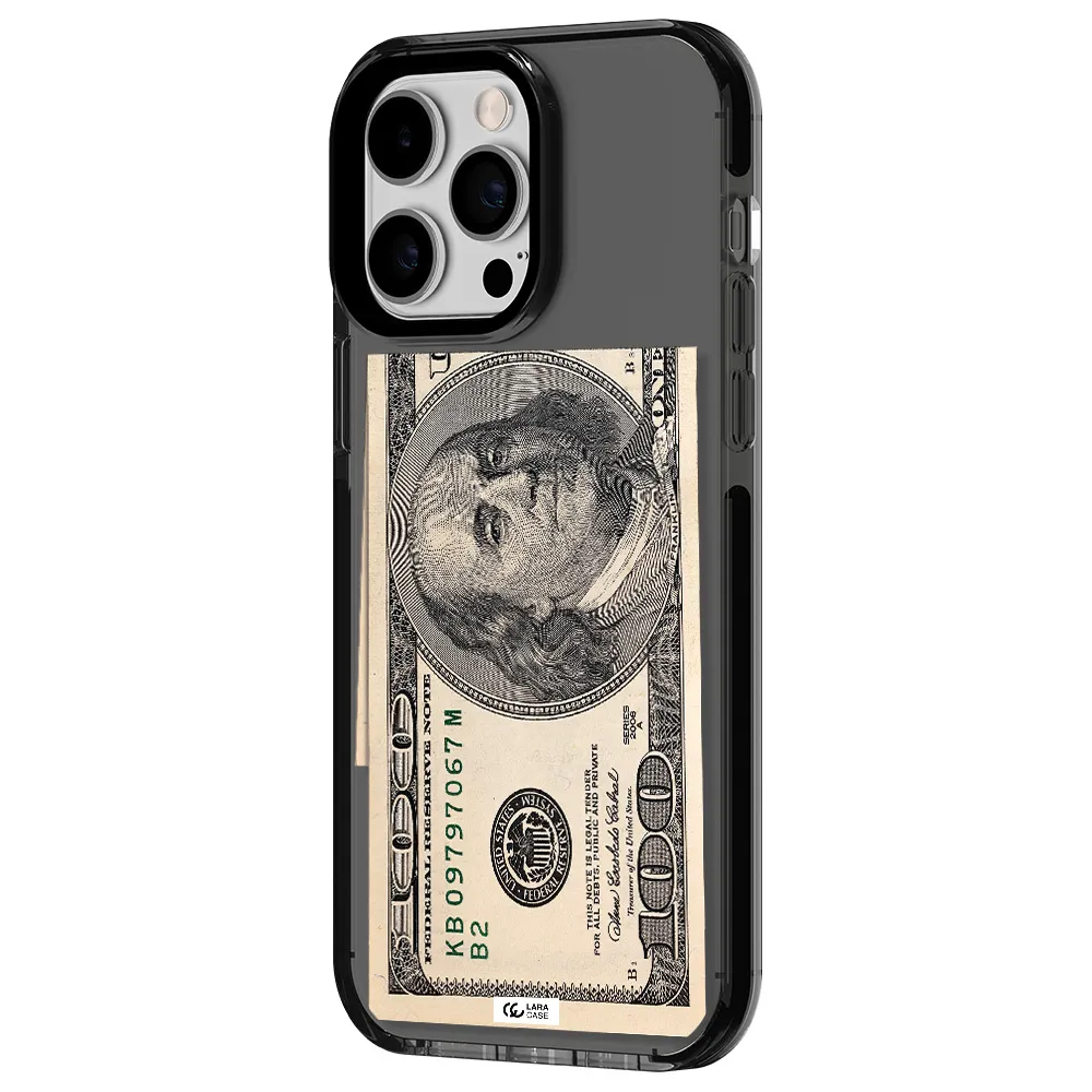 a close-up of a money bill Apple iPhone 14 pro max impact Smoke Black Case