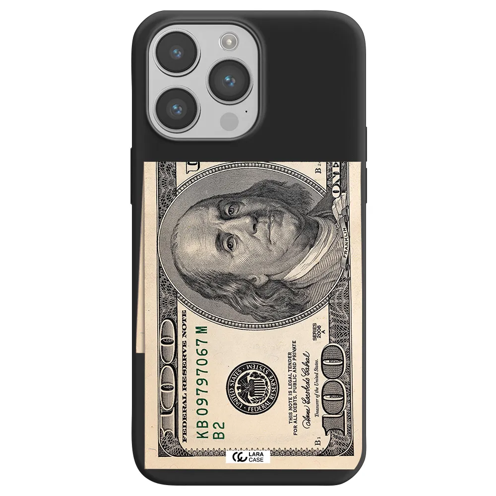 a close-up of a money bill Apple iPhone 14 pro max Silicone black Case