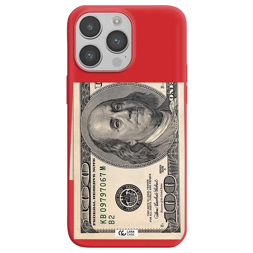 a close-up of a money bill Apple iPhone 14 pro max Silicone Imperial Red Case