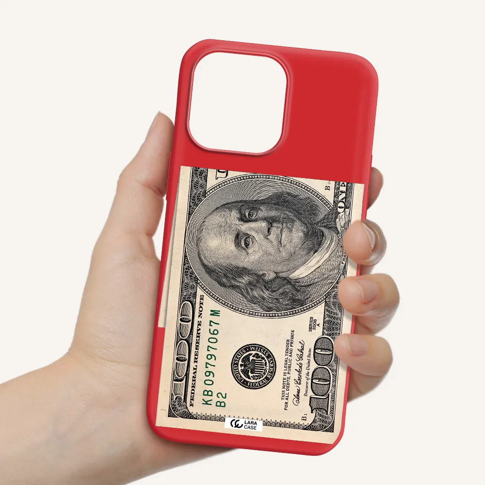 a close-up of a money bill Apple iPhone 14 pro max Silicone Imperial Red Case