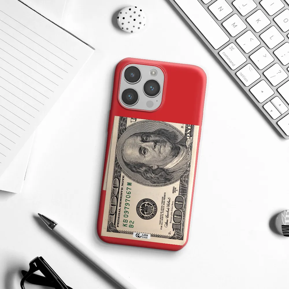 a close-up of a money bill Apple iPhone 14 pro max Silicone Imperial Red Case