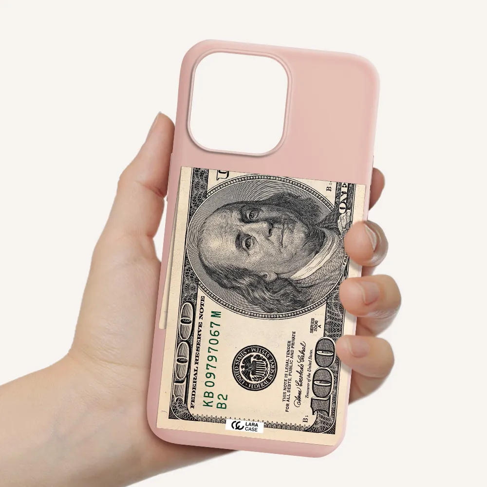 a close-up of a money bill Apple iPhone 14 pro max Silicone pastel pink Case