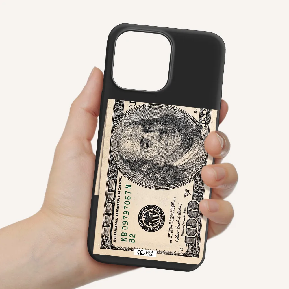 a close-up of a money bill Apple iPhone 14 pro Silicone black Case