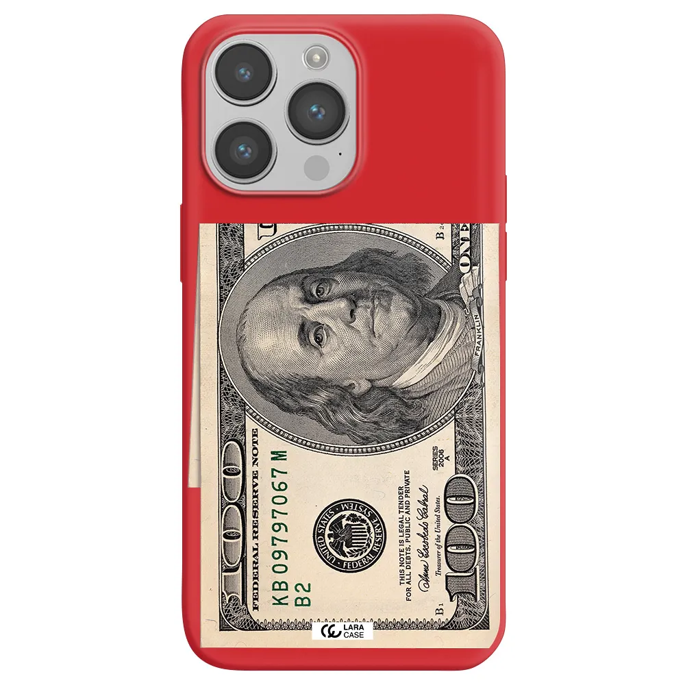 a close-up of a money bill Apple iPhone 14 pro Silicone Imperial Red Case
