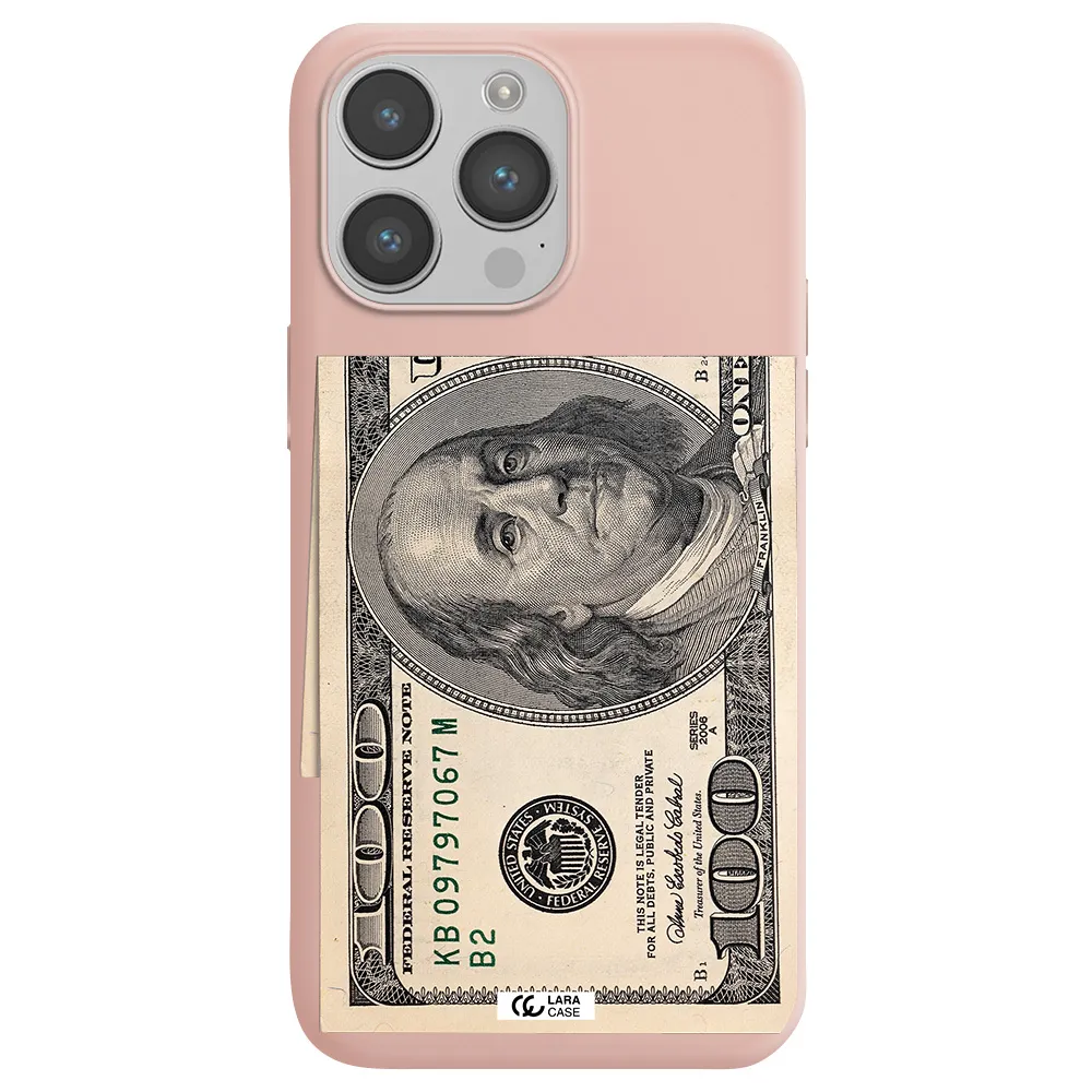 a close-up of a money bill Apple iPhone 14 pro Silicone pastel pink Case