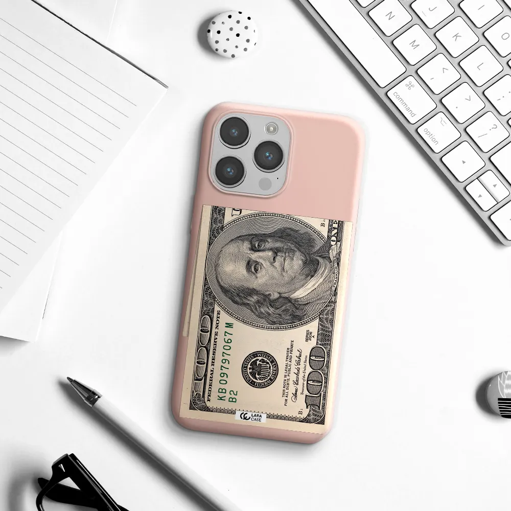a close-up of a money bill Apple iPhone 14 pro Silicone pastel pink Case