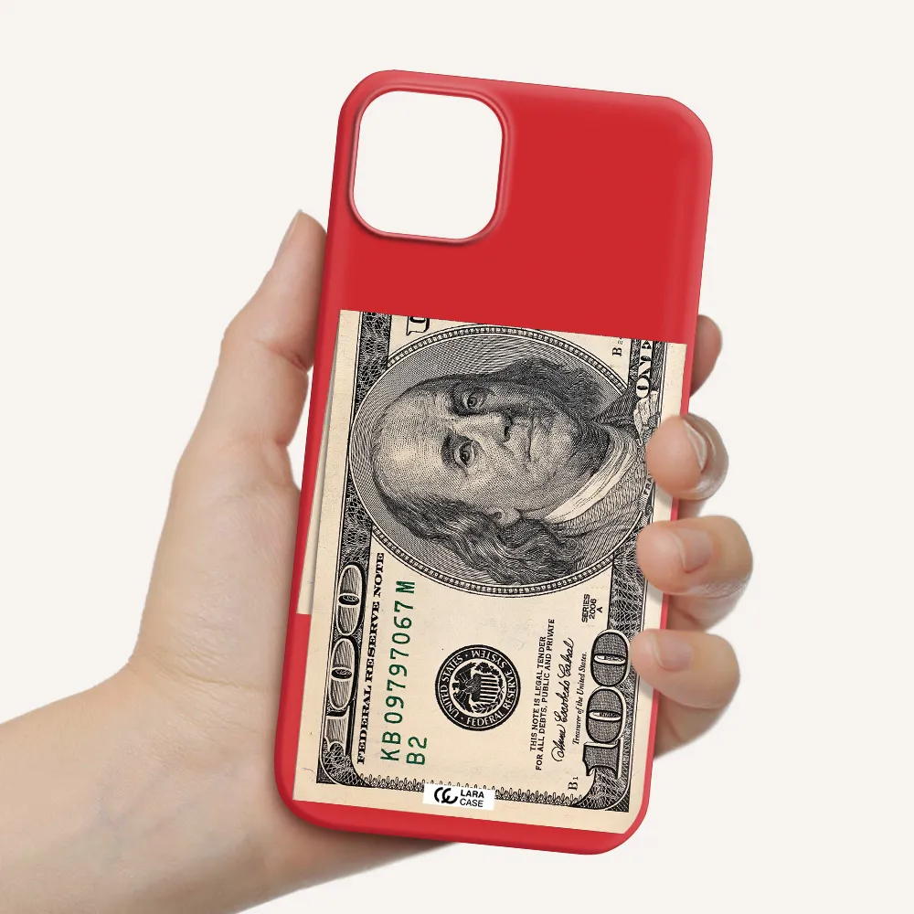 a close-up of a money bill Apple iPhone 14 Silicone Imperial Red Case