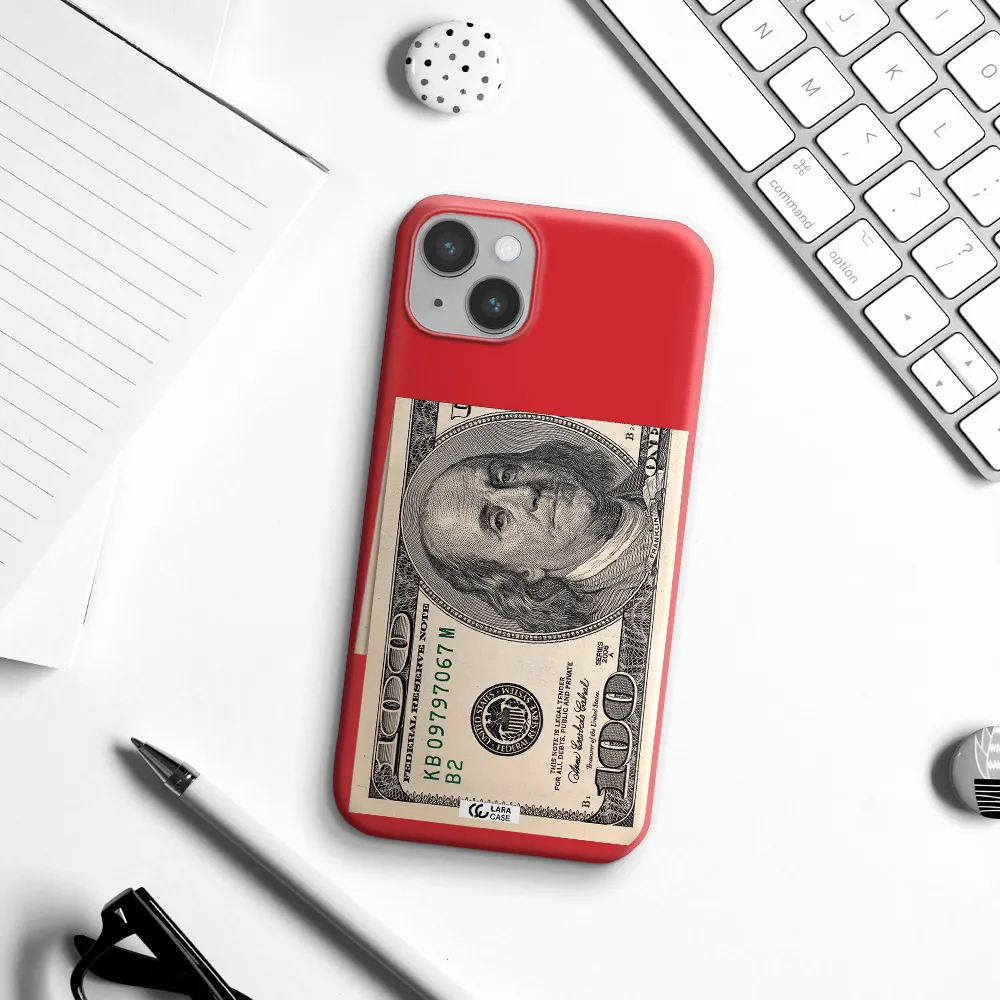 a close-up of a money bill Apple iPhone 14 Silicone Imperial Red Case