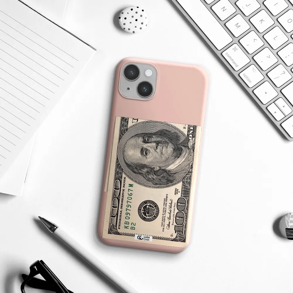 a close-up of a money bill Apple iPhone 14 Silicone pastel pink Case