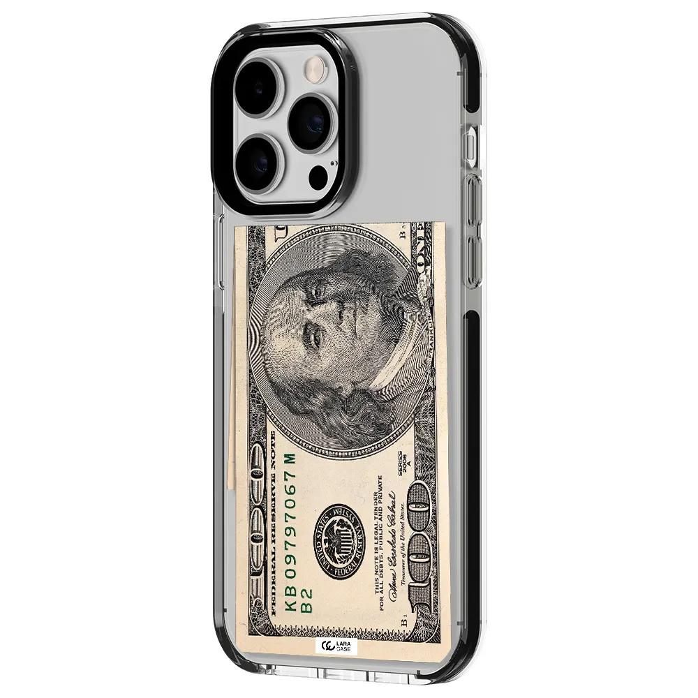 a close-up of a money bill Apple iPhone 15 Pro Max impact black border Case