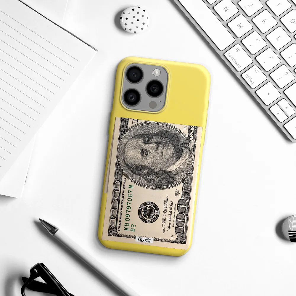a close-up of a money bill Apple Iphone 15 Pro max Silicone canary yellow Case