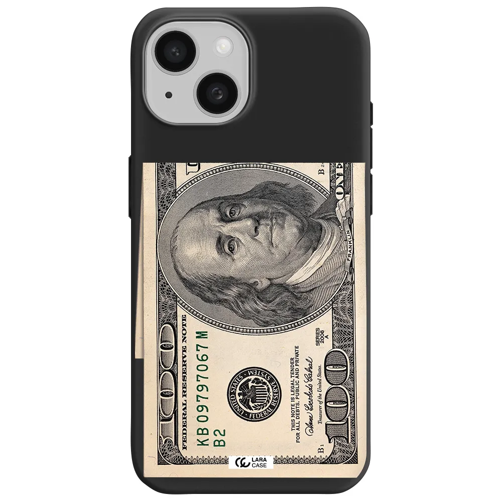 a close-up of a money bill Apple iPhone 15 Silicone black Case