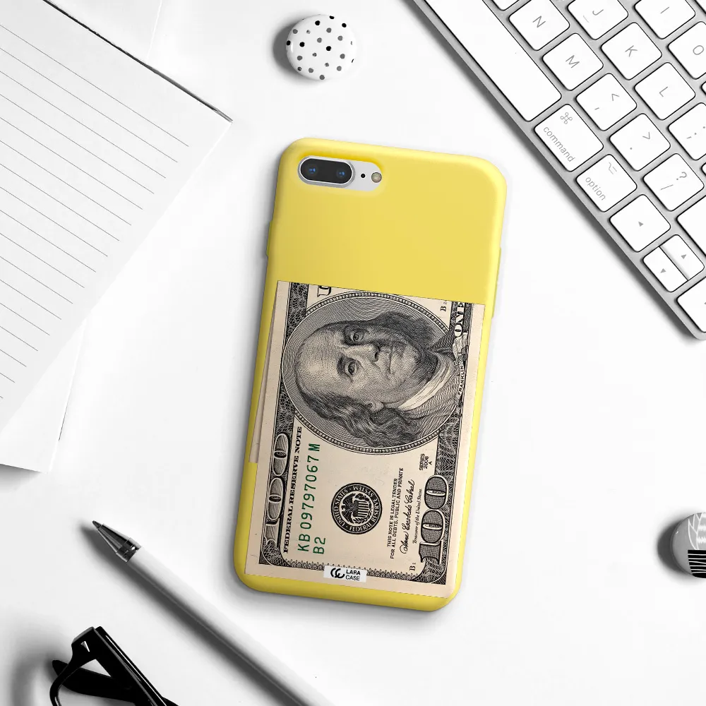 a close-up of a money bill Apple iPhone 7 plus Silicone canary yellow Case