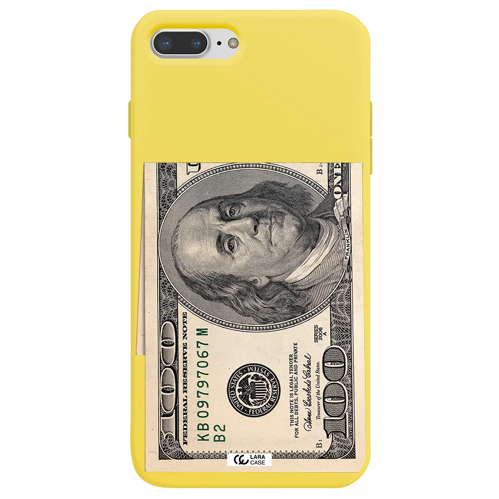 a close-up of a money bill Apple iPhone 8 plus Silicone canary yellow Case