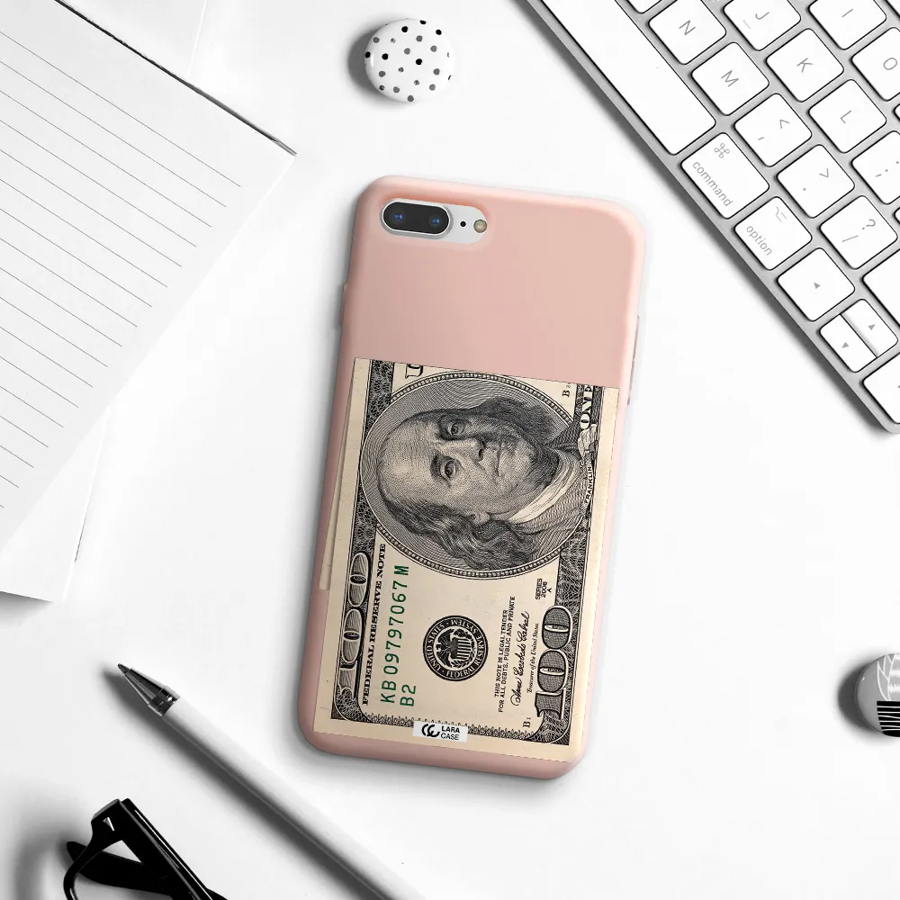 a close-up of a money bill Apple iPhone 8 plus Silicone pastel pink Case