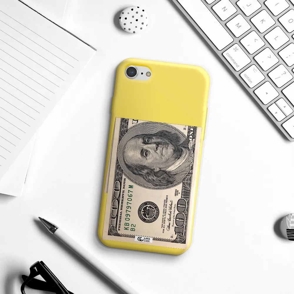 a close-up of a money bill Apple iPhone 8 Silicone canary yellow Case