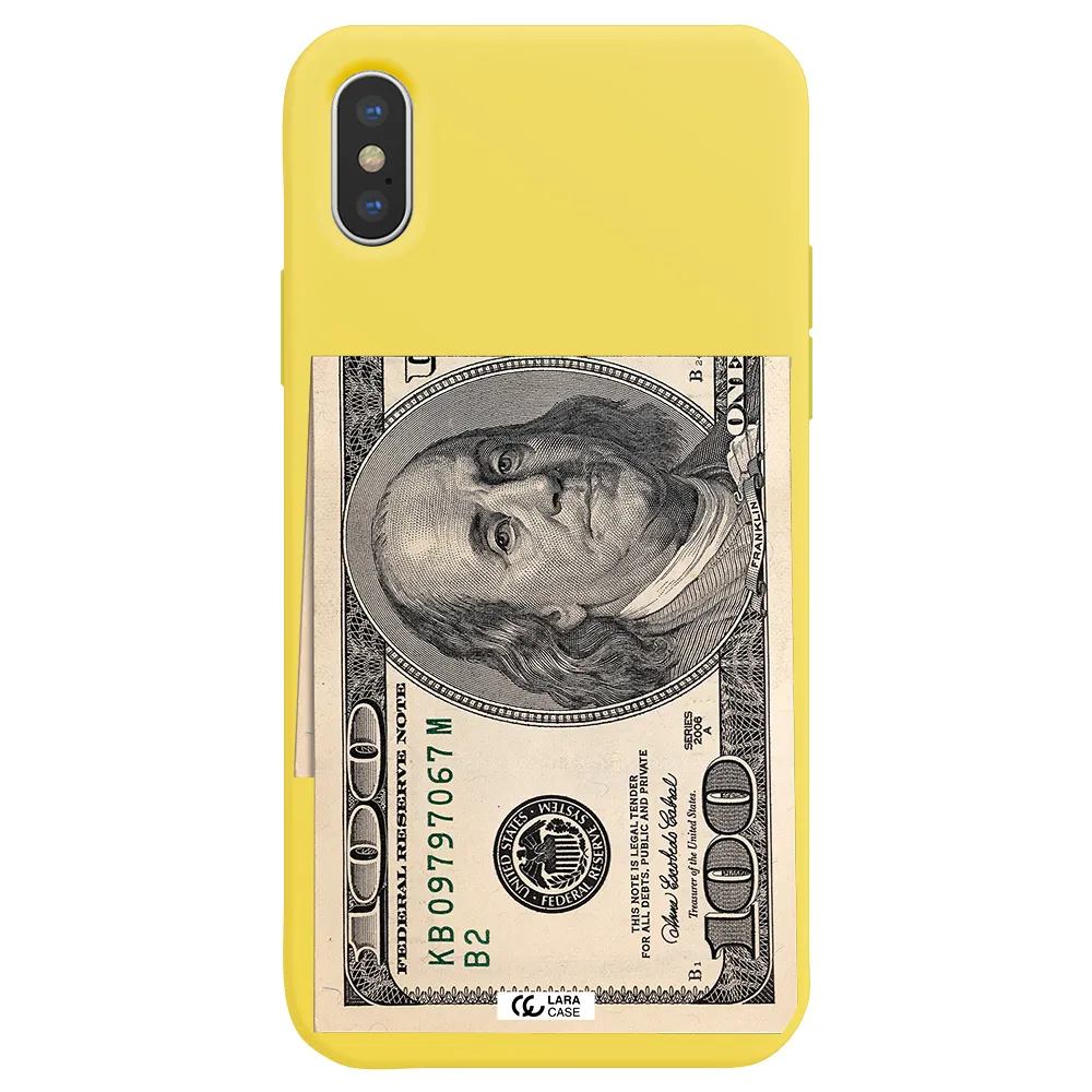 a close-up of a money bill Apple iPhone XS Silicone canary yellow Case