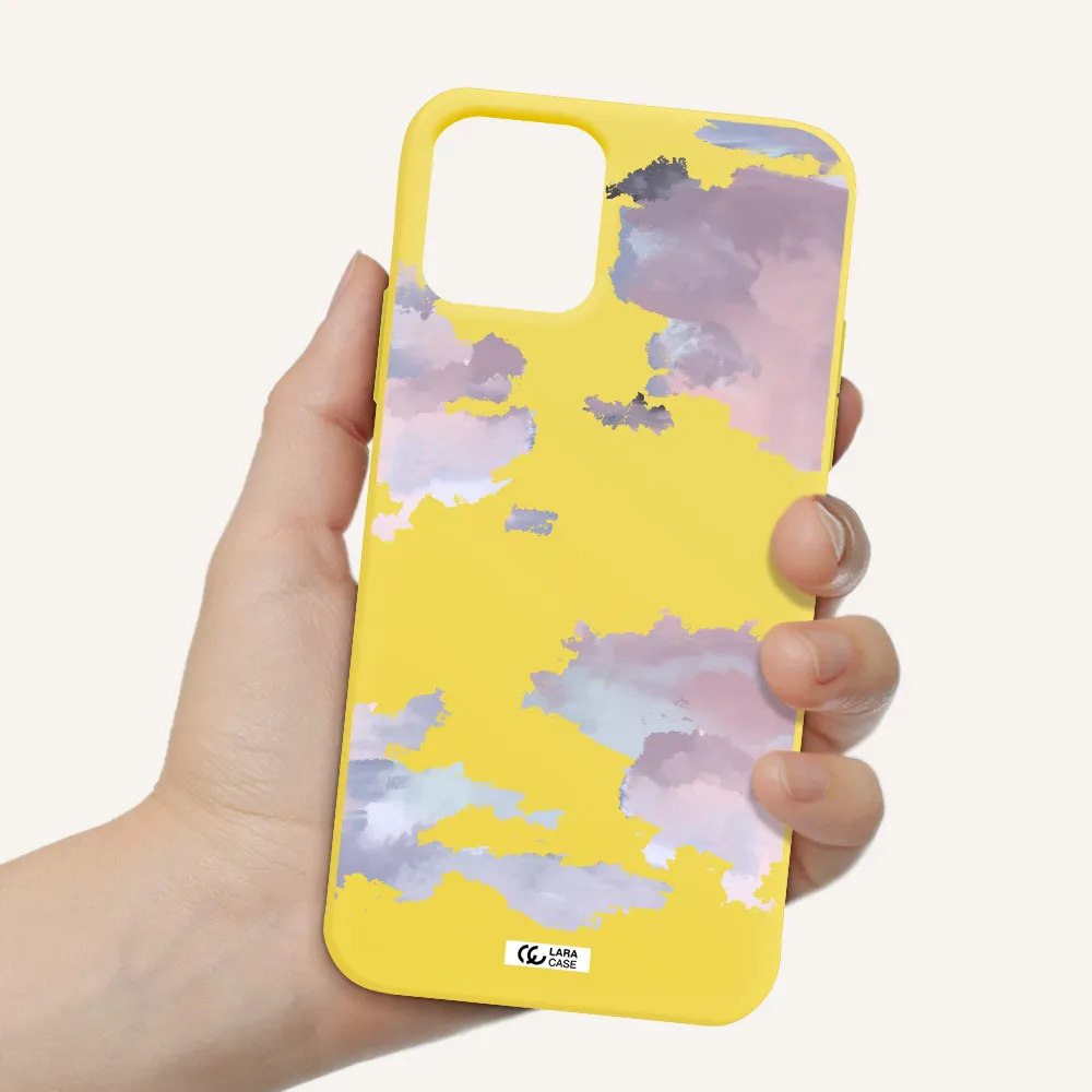 a close-up of a cloud Apple iPhone 11 pro max Silicone canary yellow Case