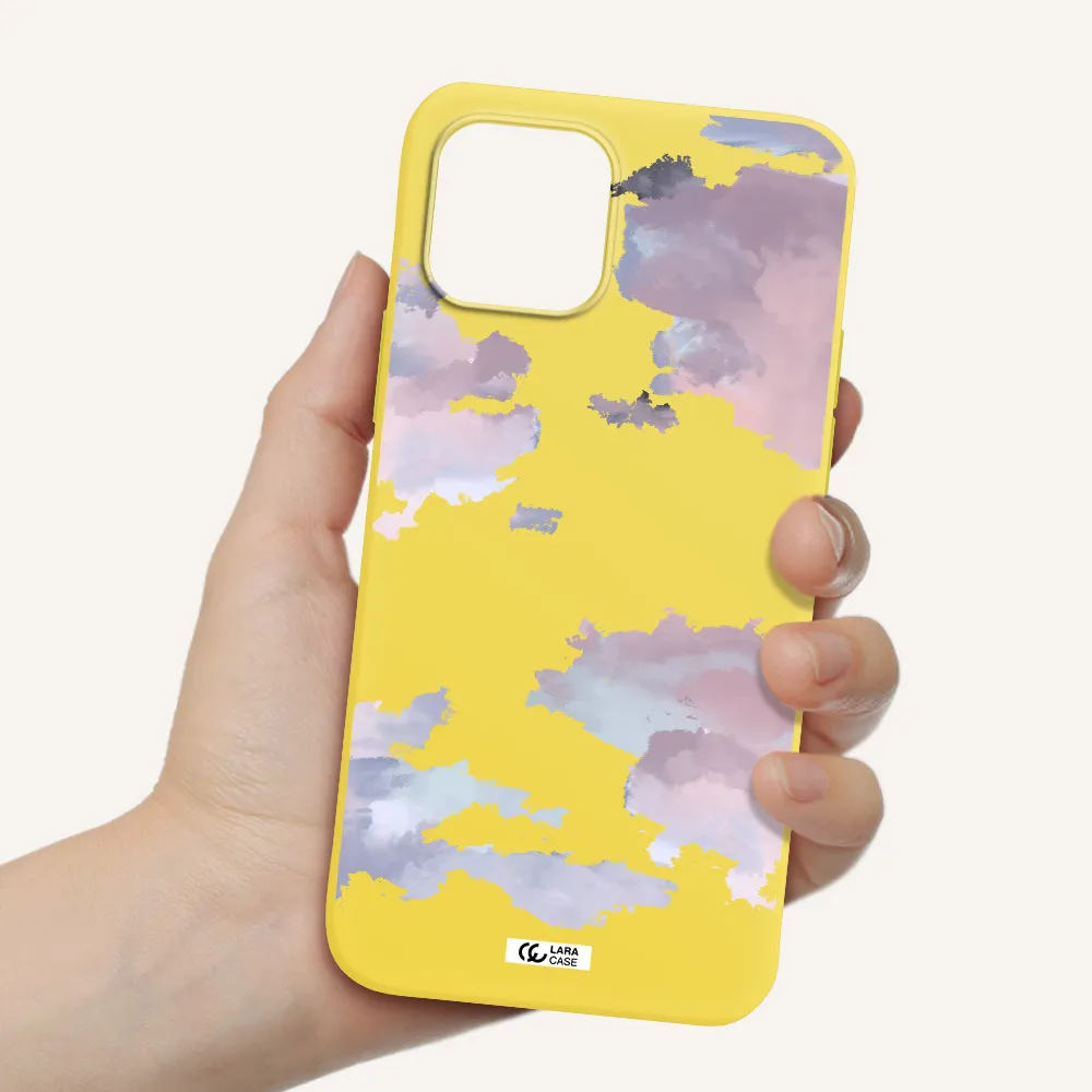 a close-up of a cloud Apple iPhone 12 mini Silicone canary yellow Case