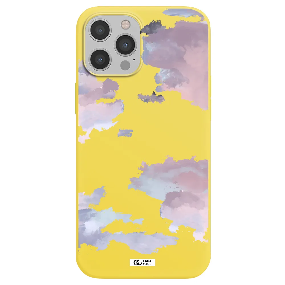 a close-up of a cloud Apple iPhone 12 pro Silicone canary yellow Case