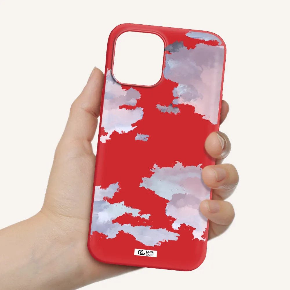 a close-up of a cloud Apple iPhone 12 pro Silicone Imperial Red Case