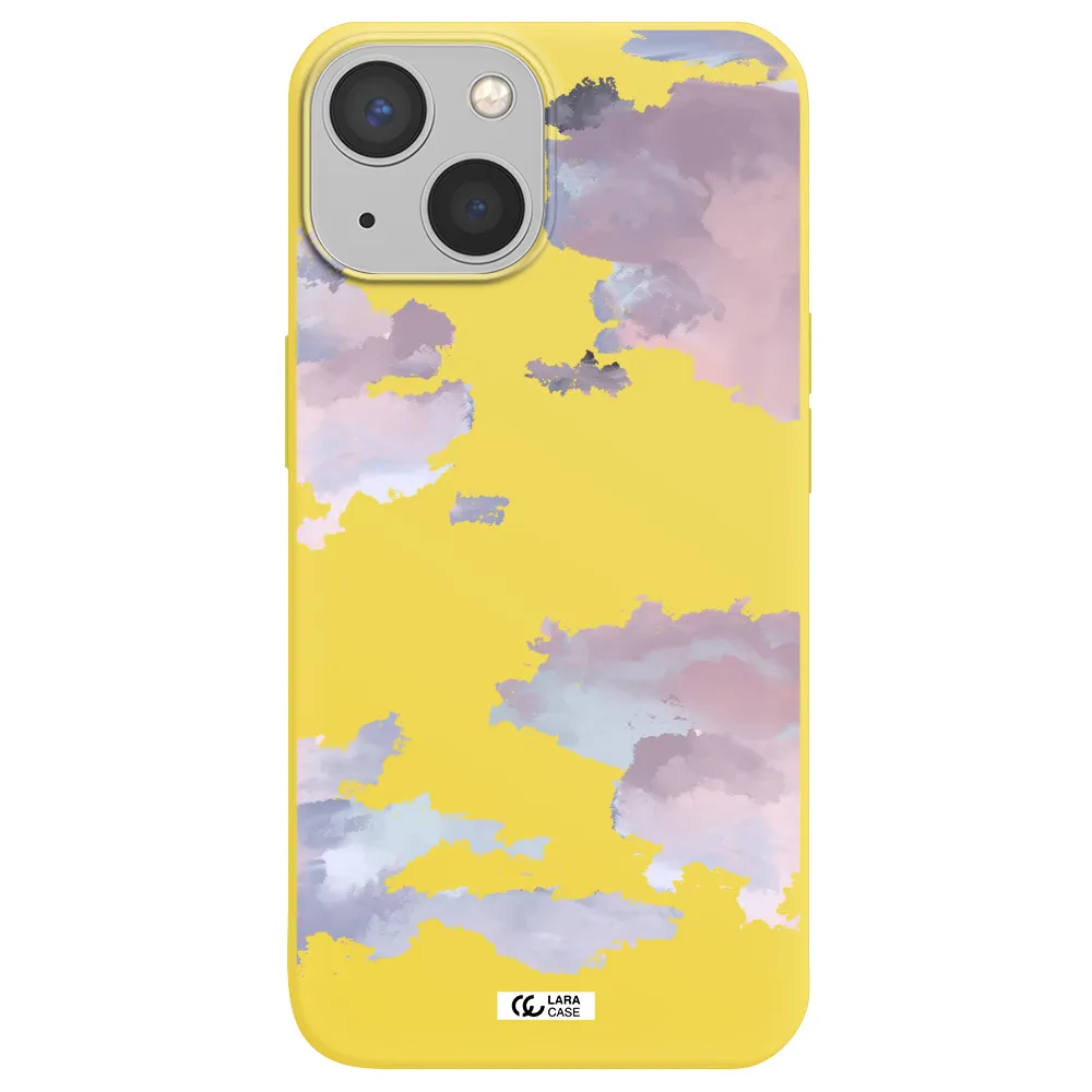 a close-up of a cloud Apple iPhone 13 mini Silicone canary yellow Case