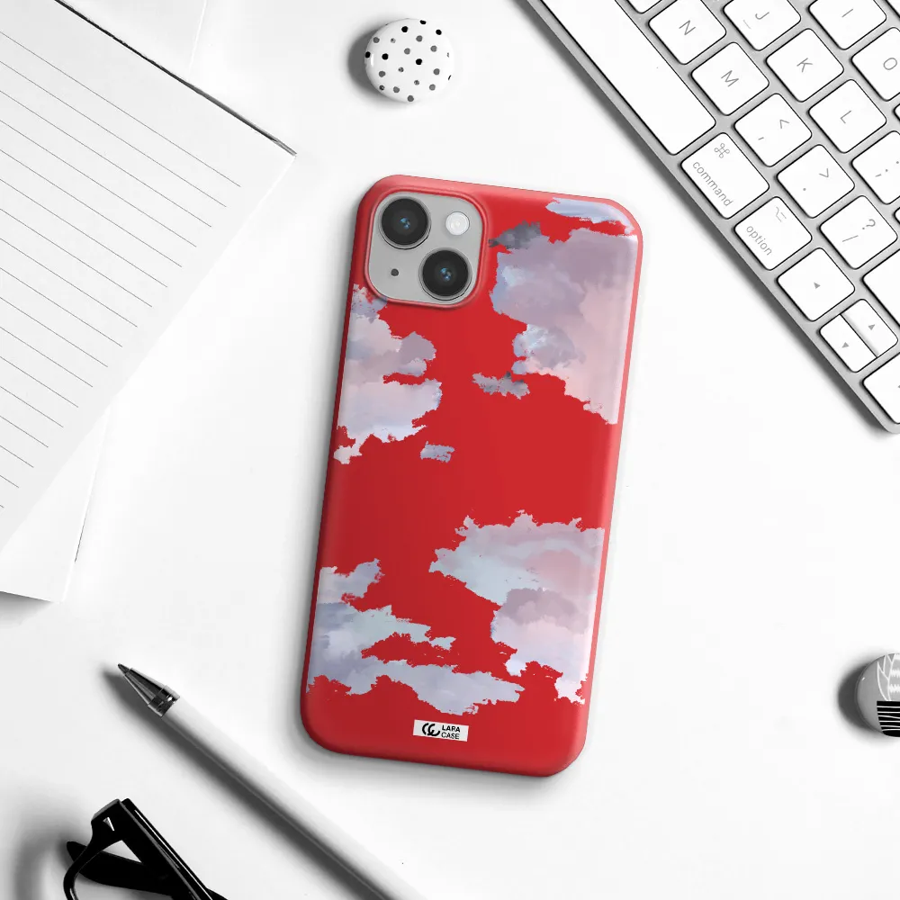 a close-up of a cloud Apple iPhone 14 plus Silicone Imperial Red Case