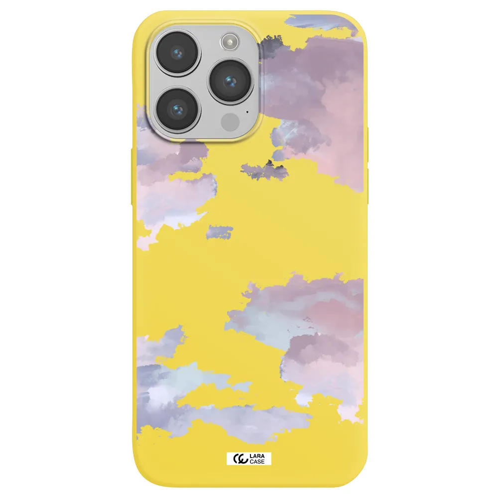 a close-up of a cloud Apple iPhone 14 pro Silicone canary yellow Case