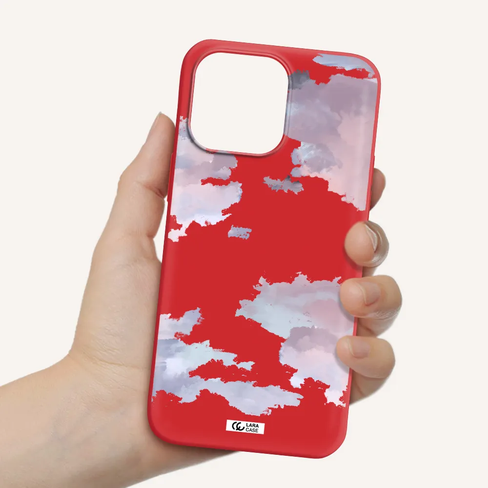 a close-up of a cloud Apple iPhone 14 pro Silicone Imperial Red Case