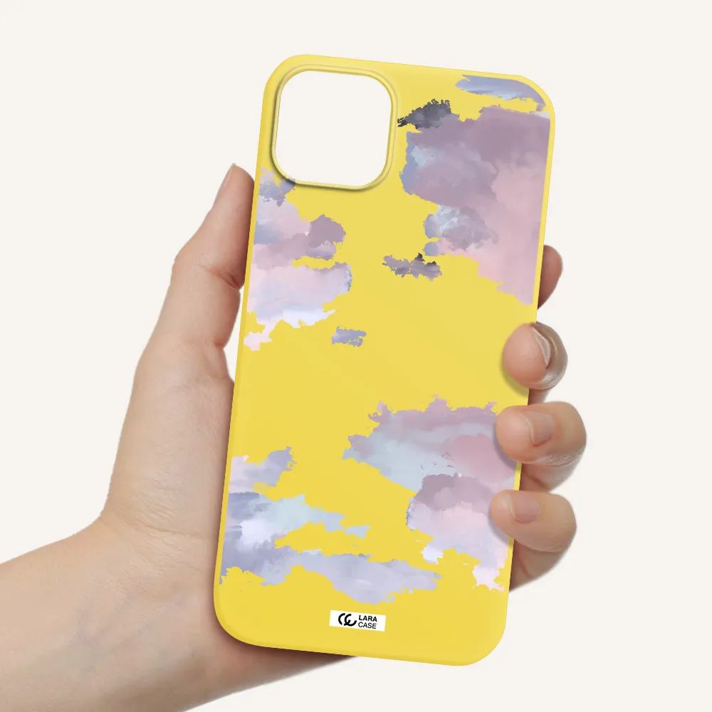 a close-up of a cloud Apple iPhone 14 Silicone canary yellow Case