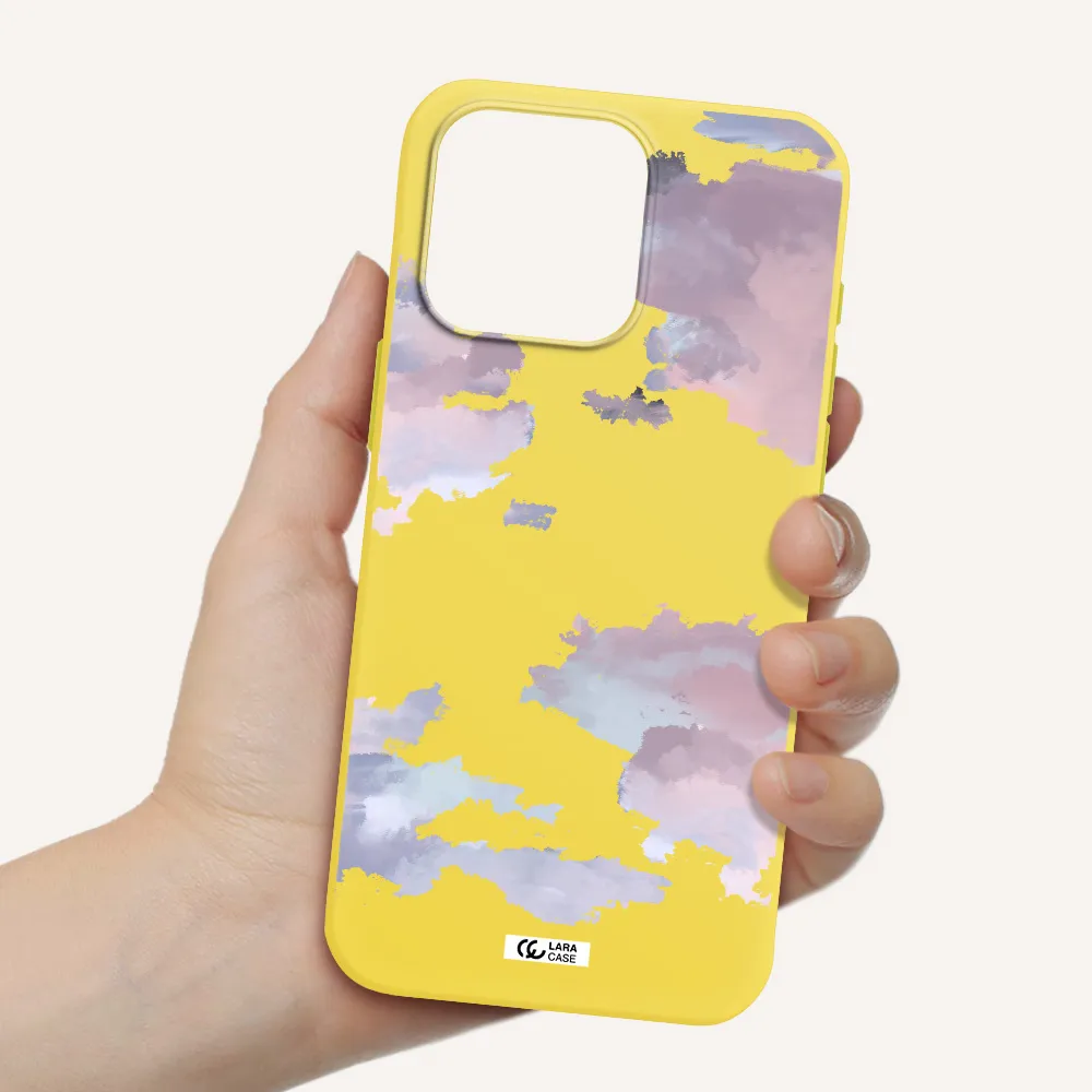 a close-up of a cloud Apple Iphone 15 Pro max Silicone canary yellow Case