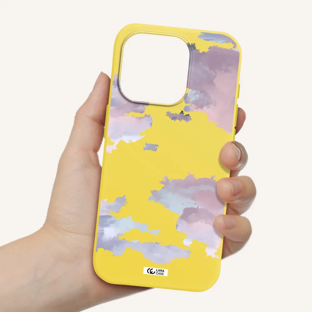 A Close-Up Of A Cloud Apple Iphone 15 Pro Silicone Canary Yellow Case