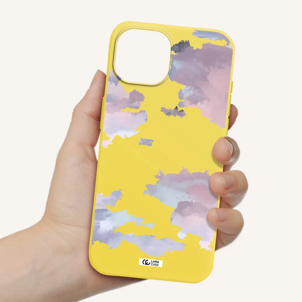 a close-up of a cloud Apple iPhone 15 Silicone canary yellow Case