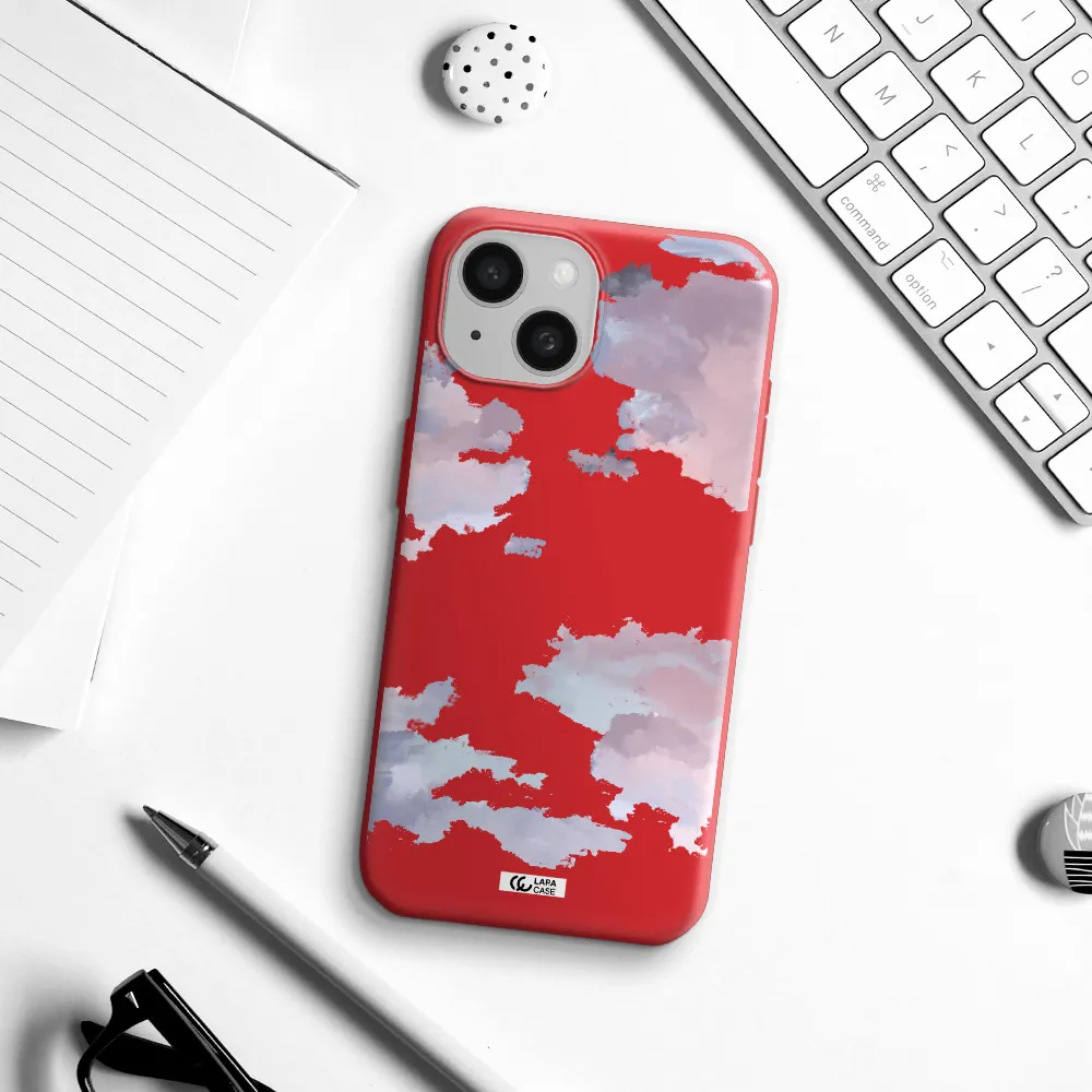 A Close-Up Of A Cloud Apple Iphone 15 Silicone Imperial Red Case