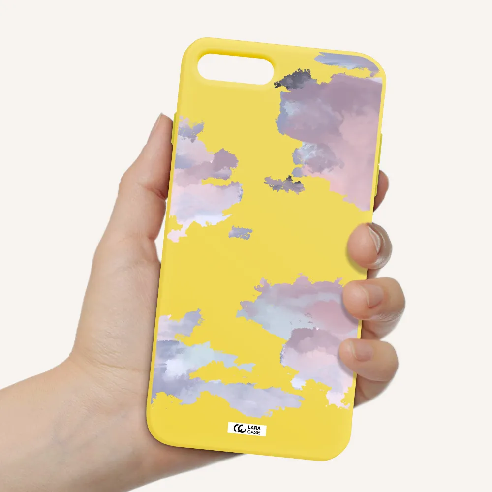 a close-up of a cloud Apple iPhone 8 plus Silicone canary yellow Case