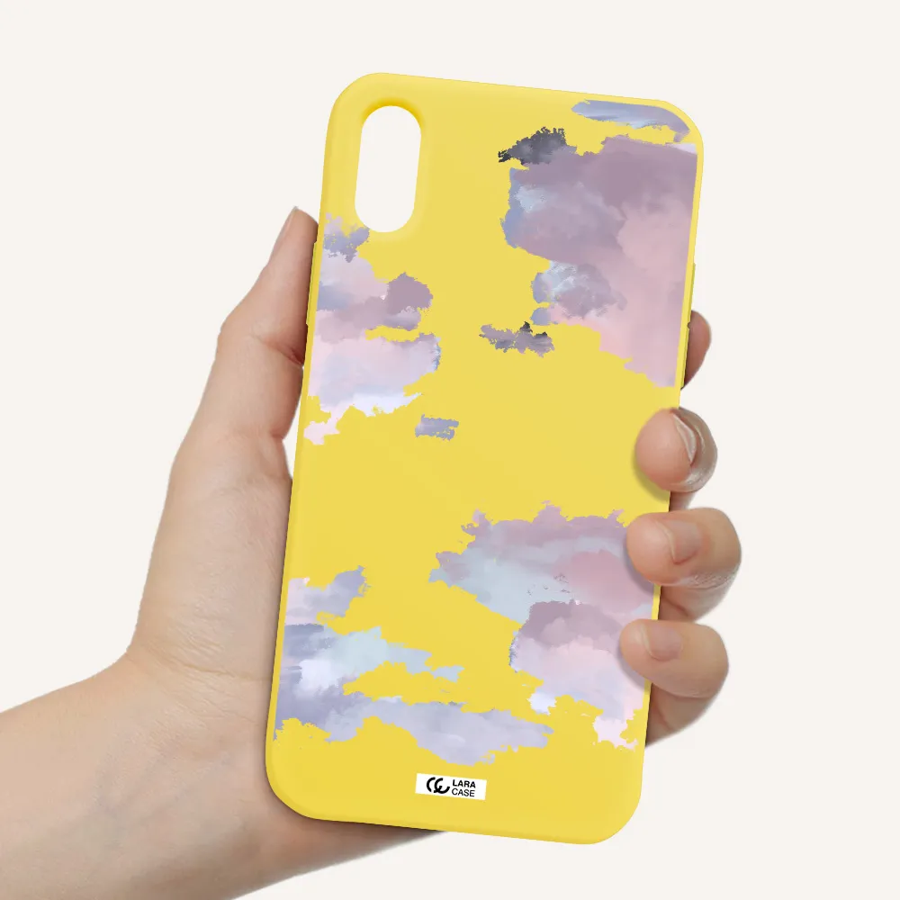 a close-up of a cloud Apple iPhone XS Silicone canary yellow Case