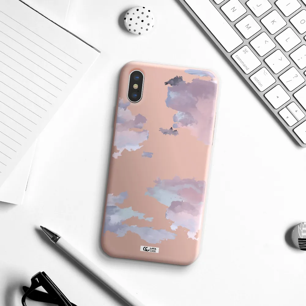 a close-up of a cloud Apple iPhone XS Silicone pastel pink Case
