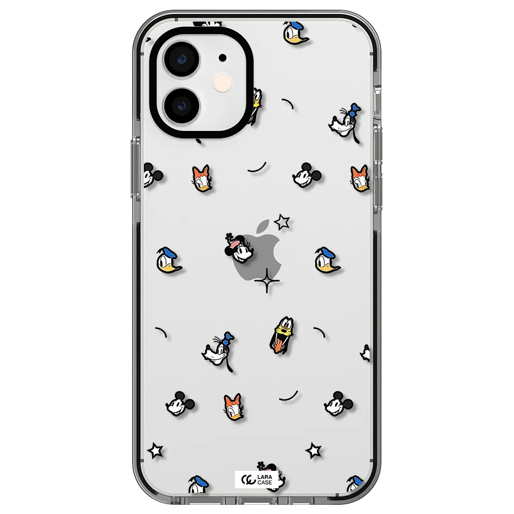 disney face pattern Apple iPhone 12 impact black border Case