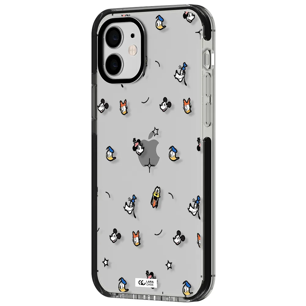 disney face pattern Apple iPhone 12 impact black border Case