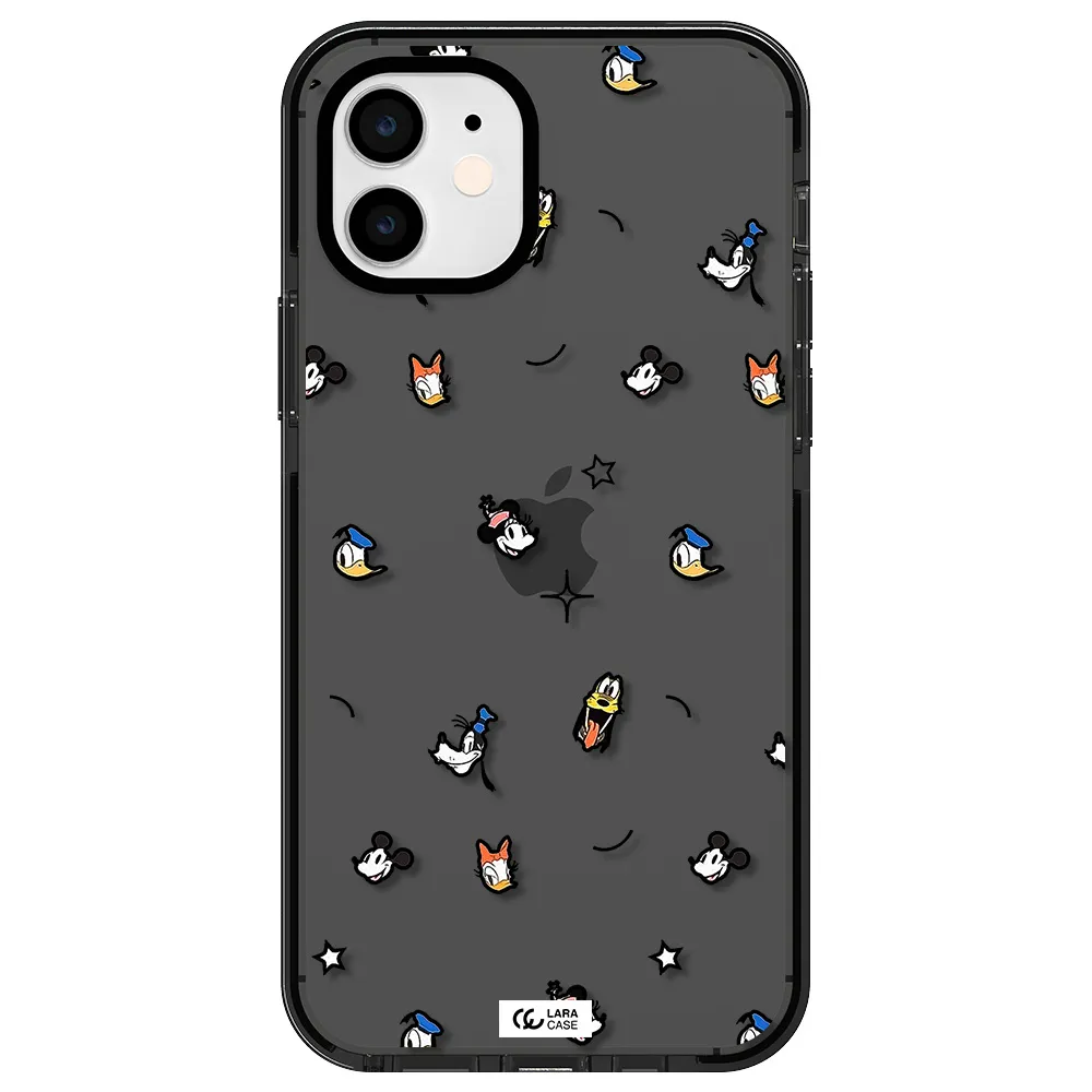 disney face pattern Apple iPhone 12 impact Smoke Black Case