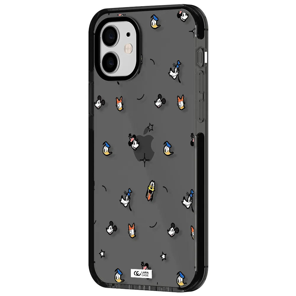 disney face pattern Apple iPhone 12 impact Smoke Black Case