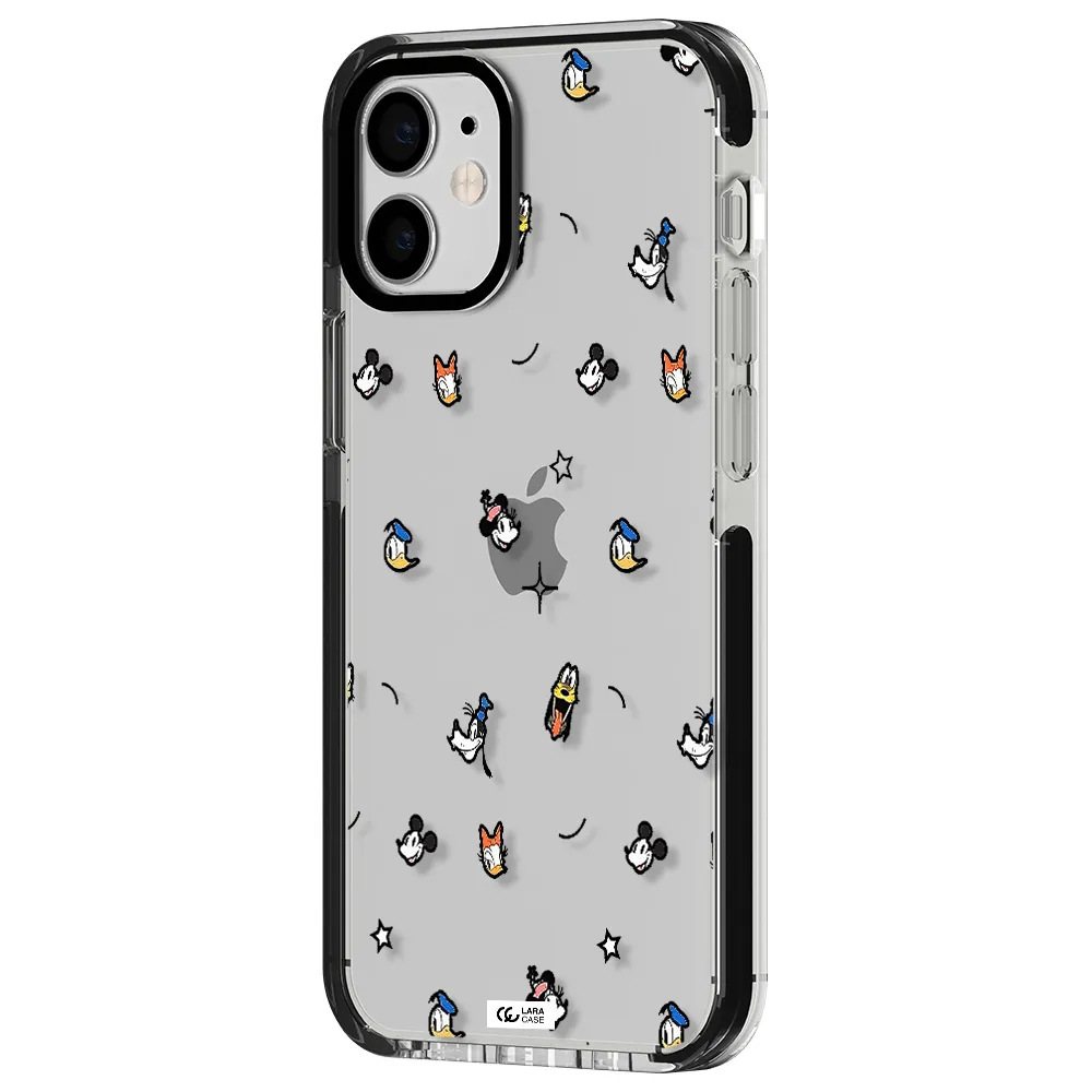 disney face pattern Apple iPhone 12 mini impact black border Case