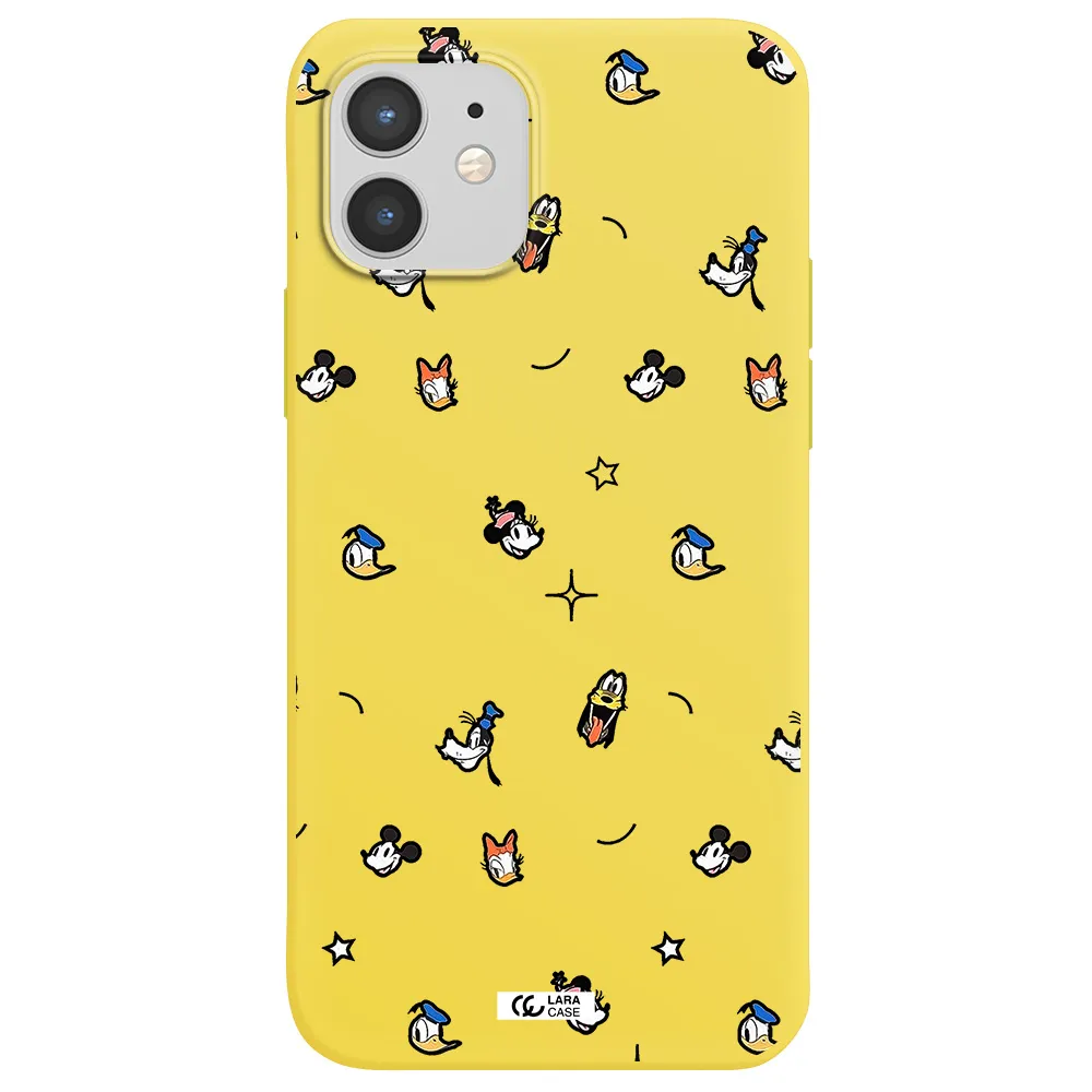 disney face pattern Apple iPhone 12 mini Silicone canary yellow Case